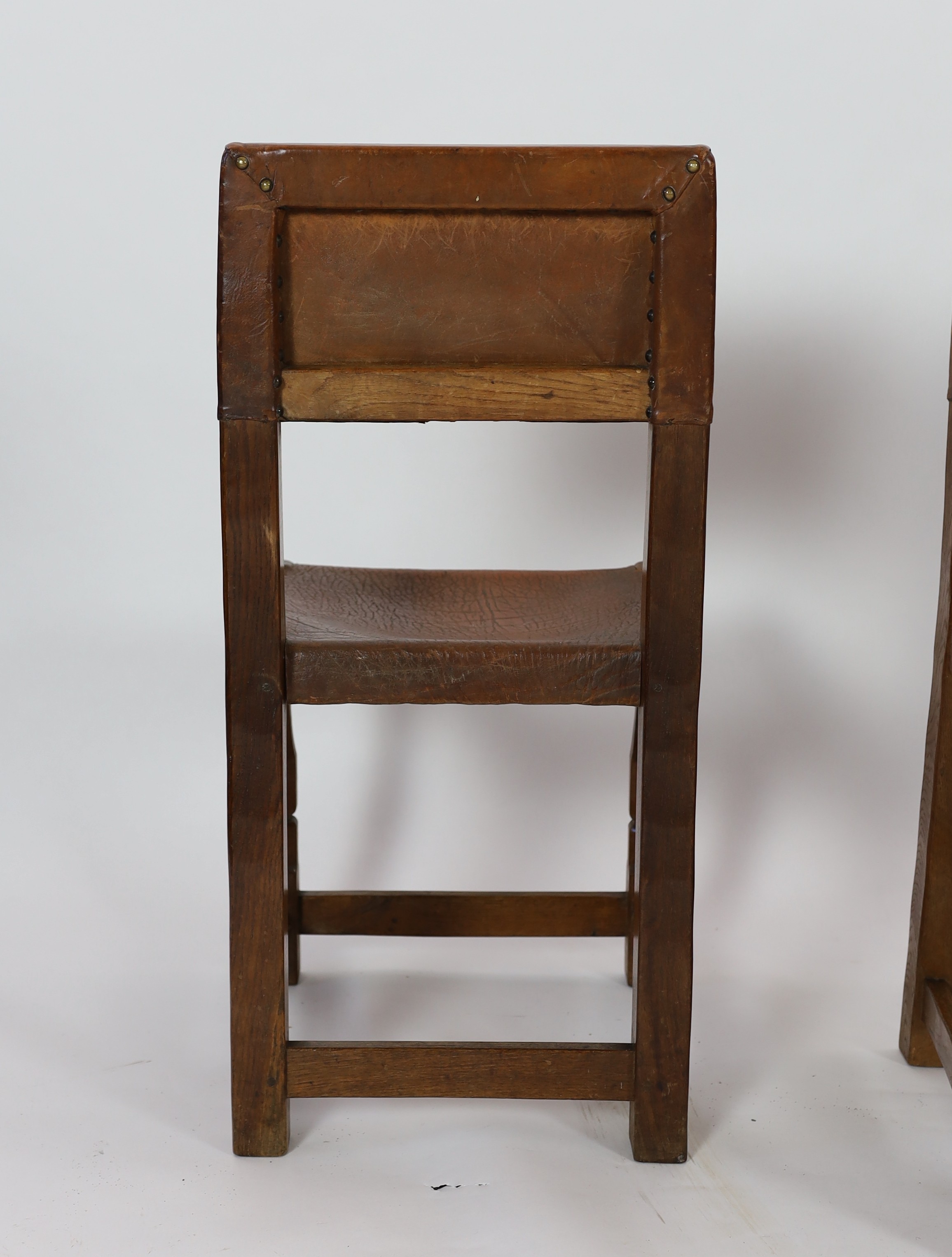 Robert Thompson of Kilburn. A Mouseman oak refectory table and four matching dining chairs, chairs width 44cm depth 47cm height 87cm